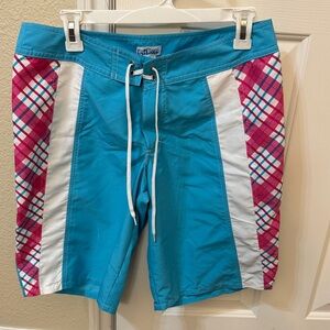Miken Blue and Pink Plaid Swim Shorts